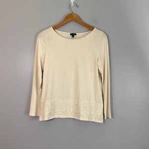 Talbots Knit Shirt in Ivory w/ Wide Lace Hem